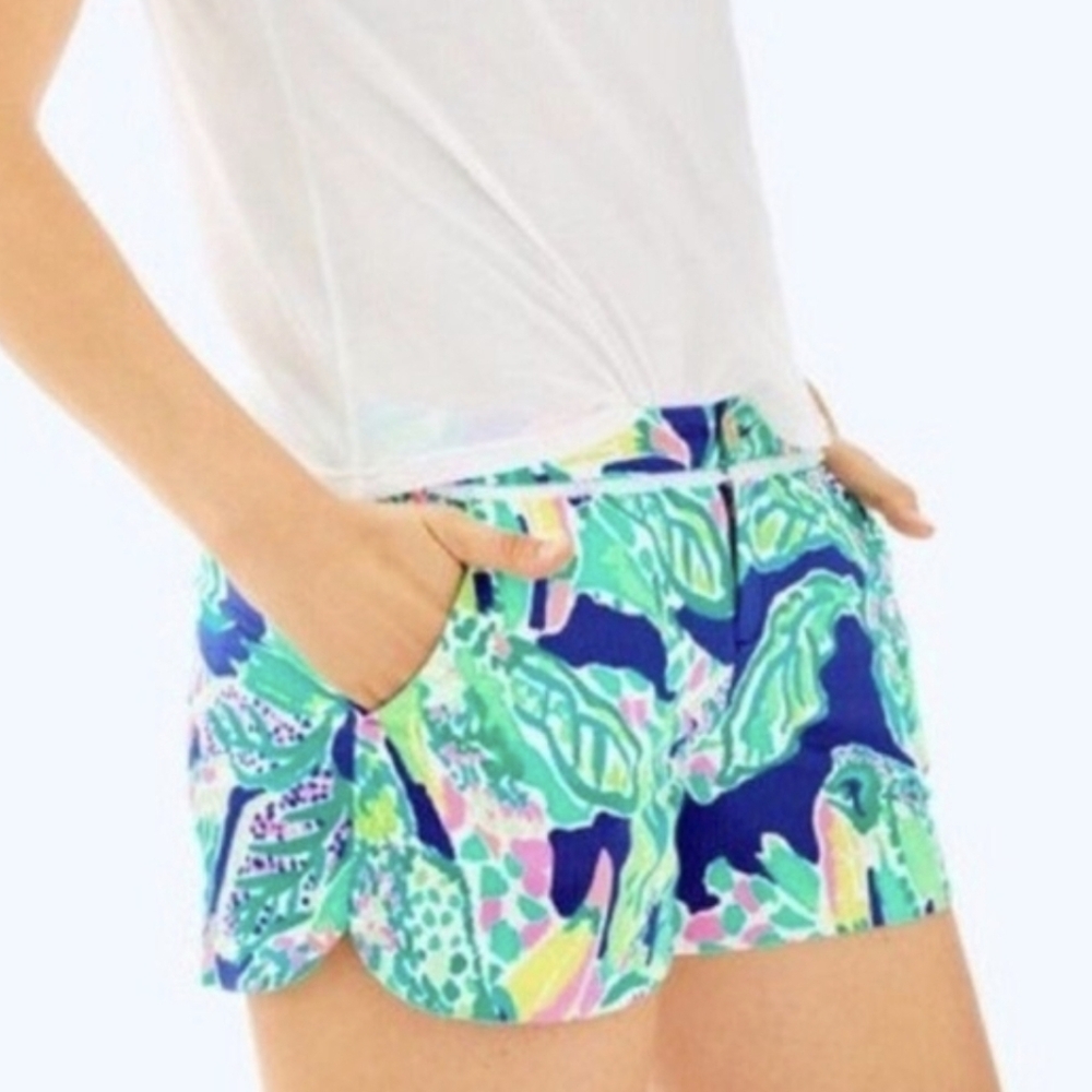 LILLY PULITZER Adie Shorts In Wake Up Call Blue Green Pink Size 12